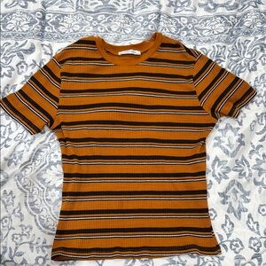 Zara Striped Ribbed T-Shirt in Mustard and Black